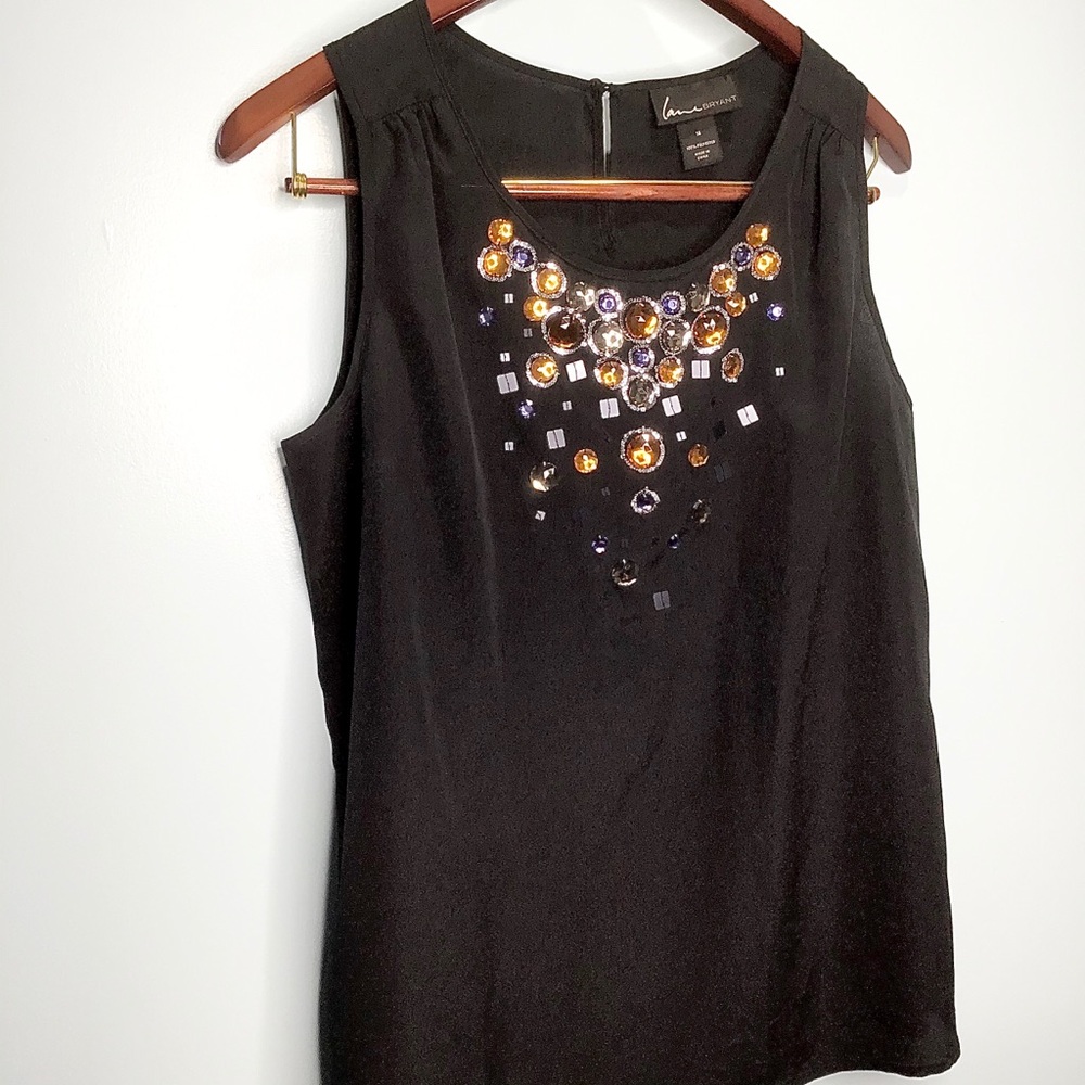 LANE BRYANT Amber Beads Sequins black tank top blouse women’s plus size 14